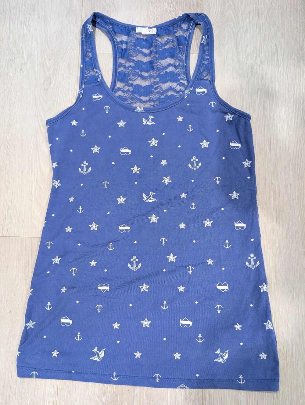 !!FREE WITH PURCHASE!! - Ardene Blue Nautical Tattoo Print Lace Tank Top